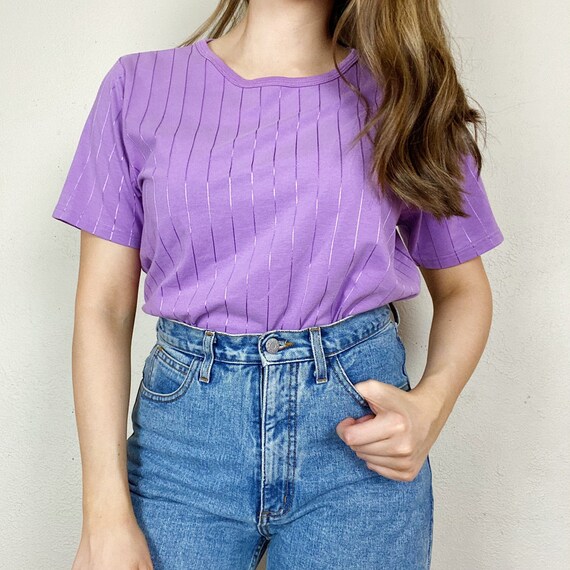 Vintage 1990s Karen Scott Purple Striped T-Shirt W