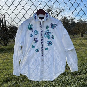 Vintage Y2K Carole Little Sport White Beaded Western Blouse Size 4