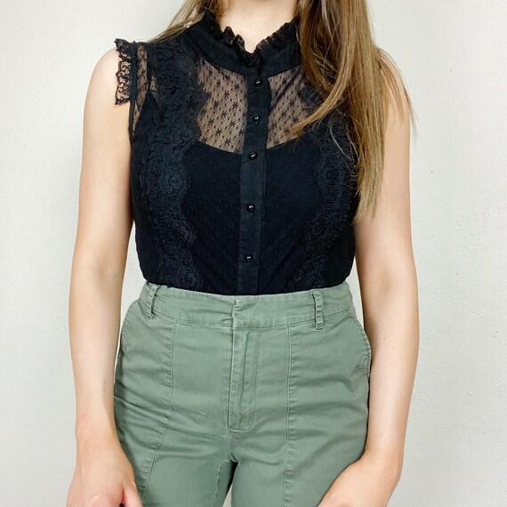 Vintage Y2K Black Lace Victorian Blouse Women's Sm