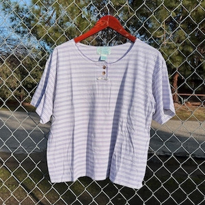 Vintage 90s Comfort Exchange Purple Striped T-Shirt Size Small