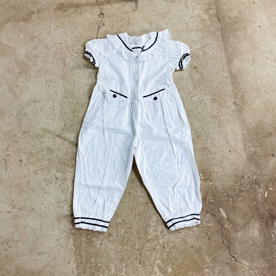 70s Jumpsuit 4T White Navy Blue Girls Toddler Kids