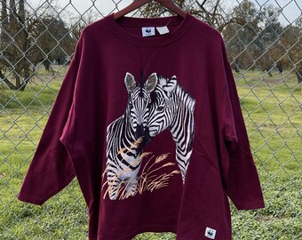 Vintage Y2K WWF Burgundy Zebra Sweatshirt Size XL