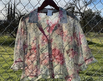 Vintage 90s Positive Attitude Green Sheer Blouse Size 16 XL