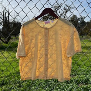 Vintage 90 Jaclyn Smith Sport Yellow Floral Short Sleeve Cardigan Size Large