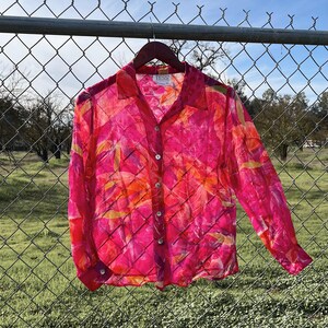 Vintage 90s Tess Pink Floral Blouse Size Medium