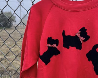 Vintage 80s Tee Jays Red Scottie Dog Sweatshirt Size XL