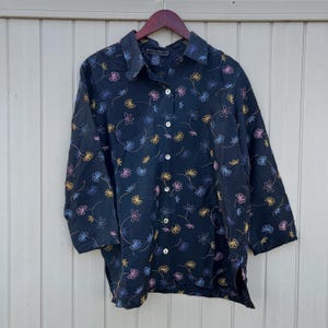 Vintage Y2K Harris Wallace Black Floral Silk Blouse Size Large