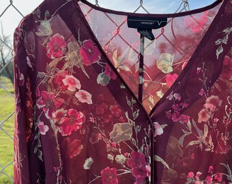 Vintage Y2K Venezia Burgundy Sheer Blouse Plus Size 18/20