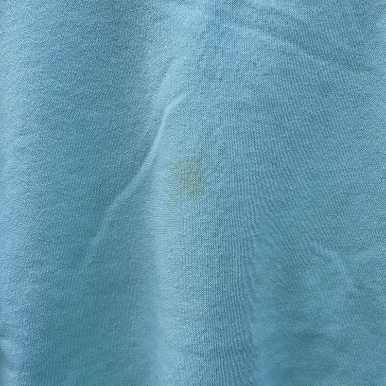 May include: A light blue fabric with a small, light brown stain.
