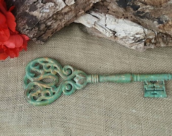 Large Hand Forged Iron Antique Key Square Shaft 3/8