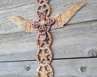 Wall Cross, country cross, ornate cross, Cast Iron cross, rustic decor, cross, Texas star, religious decor, patio decor, horseshoe