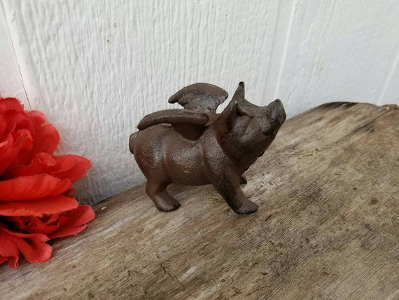 pig, rustic pig, flying pig, when pigs fly, iron pig, piglet, pig with wings, metal pig,swine, teachers gift, wedding gift, iron anniversary
