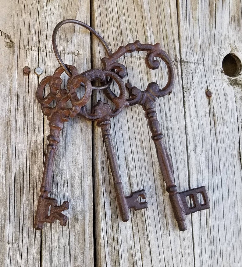 Keys, Iron keys, key set, skeleton keys, rustic keys, decorative keys, steam punk, cast iron keys, Victorian keys, iron key, key decor image 3