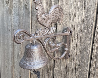dinner bell, iron bell, rooster, windchime, welcome sign, chicken, welcome decor, country dinner bell, garden decor, patio decor, rustic