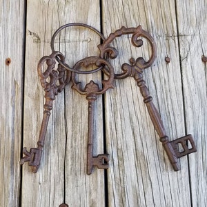Keys, Iron keys, key set, skeleton keys, rustic keys, decorative keys, steam punk, cast iron keys, Victorian keys, iron key, key decor image 7