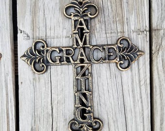 Cross, wall cross, iron cross, ornate cross, unique cross, iron crosses, amazing grace, shabby chic cross, rustic cross, iron anniversary