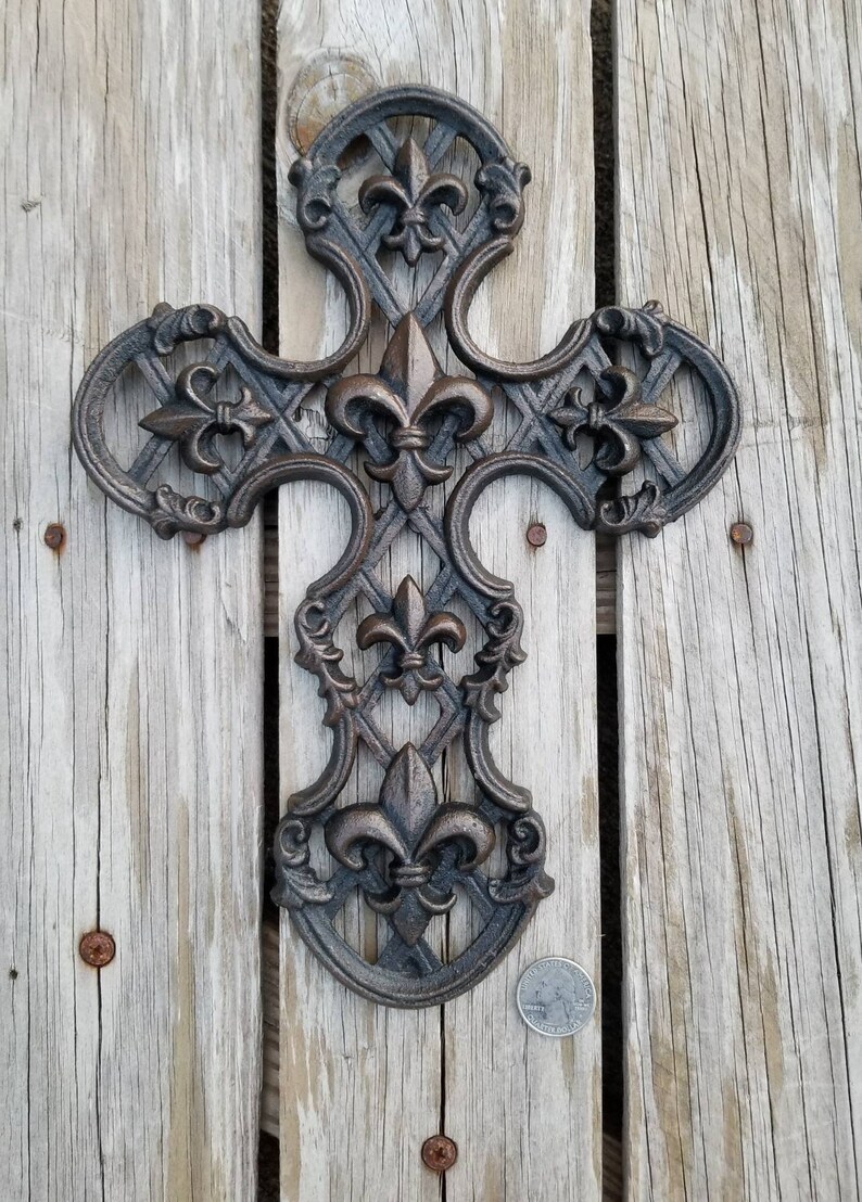 thumbnail image 2 of Cast Iron Hope Faith Love Wall Decor – 3-Piece Set With Heart, Cross, And Fleur De Lis – Turquoise 2 of 6