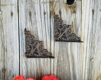 Corner brackets, shelf brace, iron shelf mount, rustic corner brackets, shabby chic shelf, corner bracket set