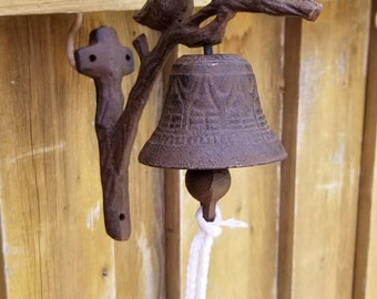 dinner bell, iron bell, birds, windchime, welcome sign, cardinals, welcome decor, country dinner bell, garden decor, patio decor, rustic