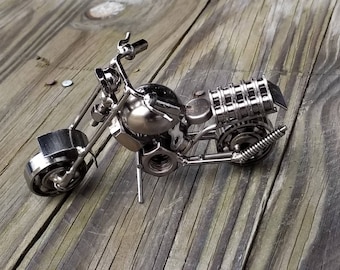 Motorcycle, harley, gifts for him, dirtbike, upcycled motorcycle, motorcycle gift, biker, traveler, motorcycle decor, motorcycle art, MiniSV