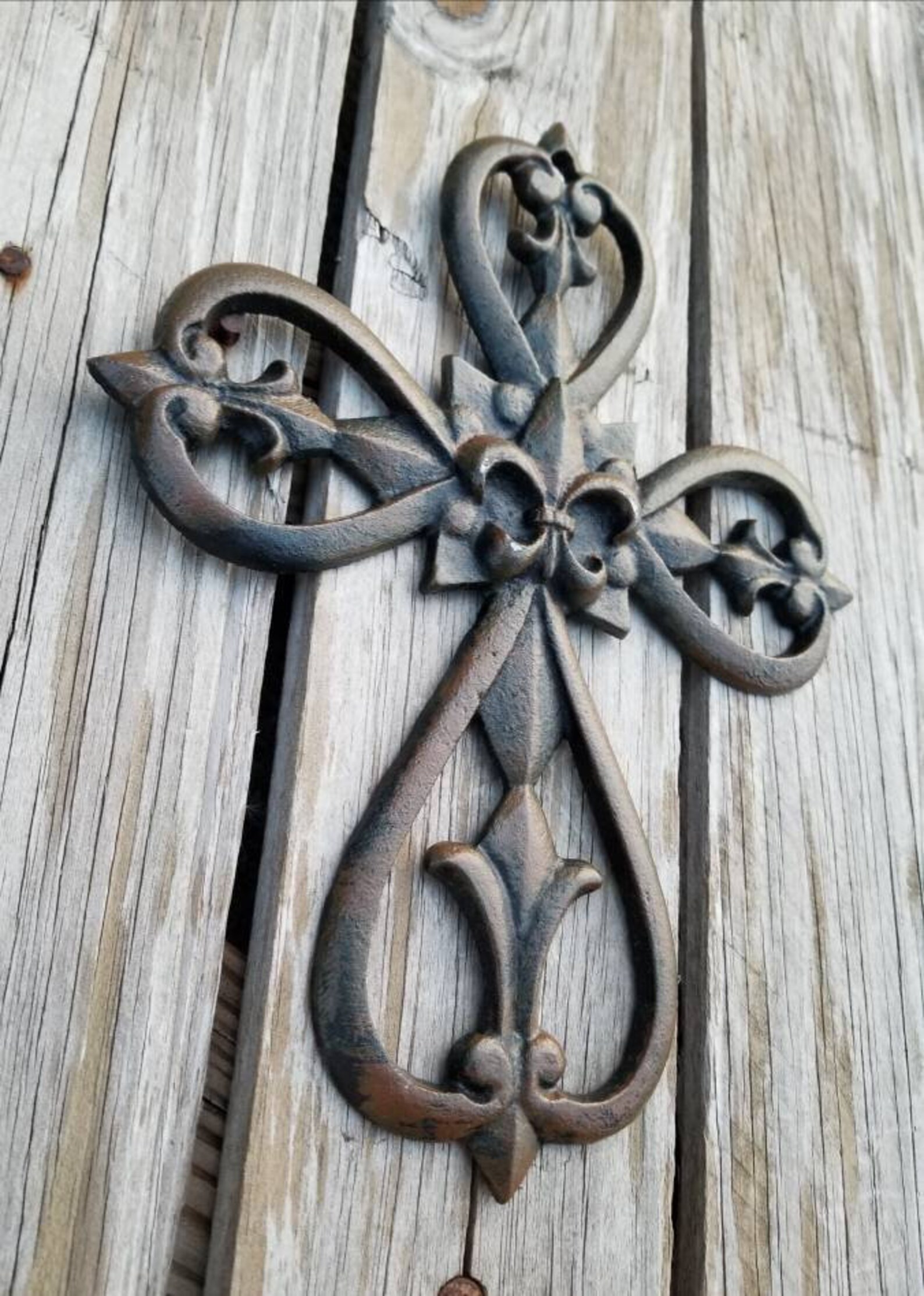 Cross, Wall Cross, Rustic Cross, Cast Iron Cross, Wall Decor, Fleur De