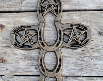 Wall cross, iron wall cross, ornate cross, horseshoe cross, country wall cross, rustic cross, ornate cross, unique cross, horseshoe decor