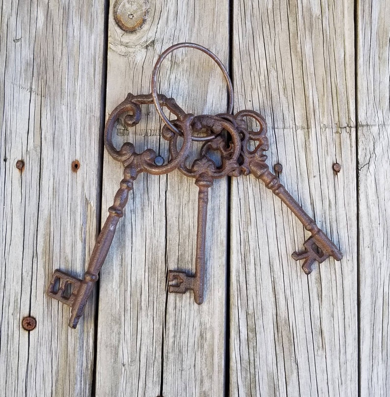 Keys, Iron keys, key set, skeleton keys, rustic keys, decorative keys, steam punk, cast iron keys, Victorian keys, iron key, key decor image 2