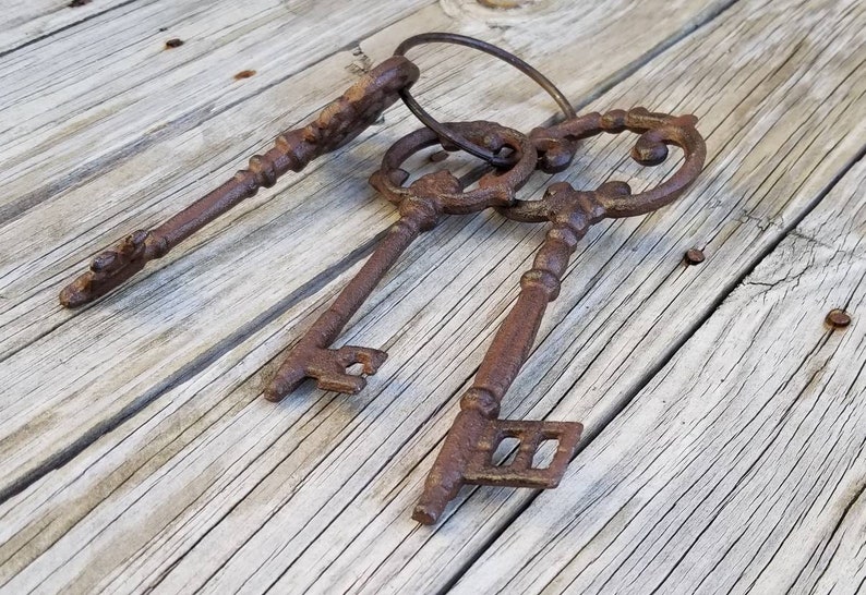 Keys, Iron keys, key set, skeleton keys, rustic keys, decorative keys, steam punk, cast iron keys, Victorian keys, iron key, key decor image 5