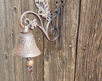 dinner bell, iron bell, butterfly, wings, windchime, garden decor, welcome sign, welcome decor, dinner bell, patio decor, charming