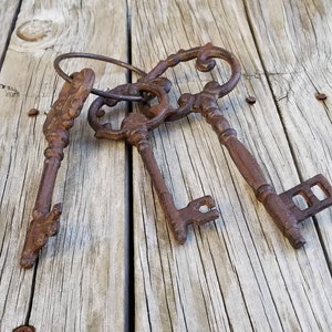 Keys, Iron keys, key set, skeleton keys, rustic keys, decorative keys, steam punk, cast iron keys, Victorian keys, iron key, key decor image 4