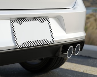 Geruite nummerplaatlijst, retro kentekenplaatafdekking, leuke auto-accessoires voor dames, trendy zwart-wit autodecor uit de jaren 90, cadeaus voor mannen