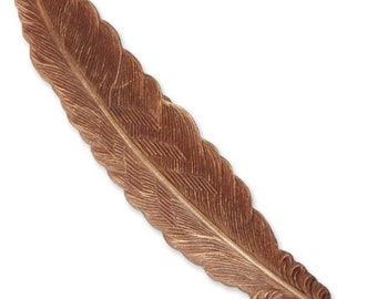 1 Vintaj Large Feather in Natural Brass, 88x18mm. Jewelry Making, Scrapbooking, P114. 3 and 15/32ths x 45/64ths inch