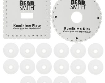 Kumihimo Round & Square Disks + 16 Bobbins and Basic Instructions. Fast Free Ship!