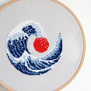 Wave  PDF CHART Cross Stitch Pattern for Instant Download/Painting inspired hoop art cross stitch/ Based on Hokusai The Great Wave design