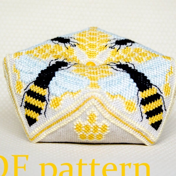 Summer Bee Biscornu - PDF CHART Cross Stitch Pattern/ biscornu pattern for Instant Download