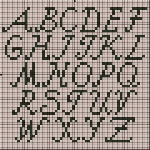 Puede incluir: Un gr&aacute;fico de alfabeto en blanco y negro con cada letra en un estilo pixelado. Las letras est&aacute;n dispuestas en filas de cinco, comenzando con A y terminando con Z.