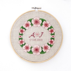 Wedding Bloom - PDF CHART Cross Stitch Pattern for Download / Personalized hoop art cross stitch / wedding cross stitch pattern / primitive