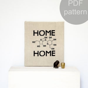 Home Sweet Home modern kruissteekpatroon geek scheikunde grafiek / interieurpatroon / kruissteekkaart voor directe download
