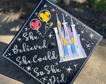 Disney Castle and balloons Grad Cap