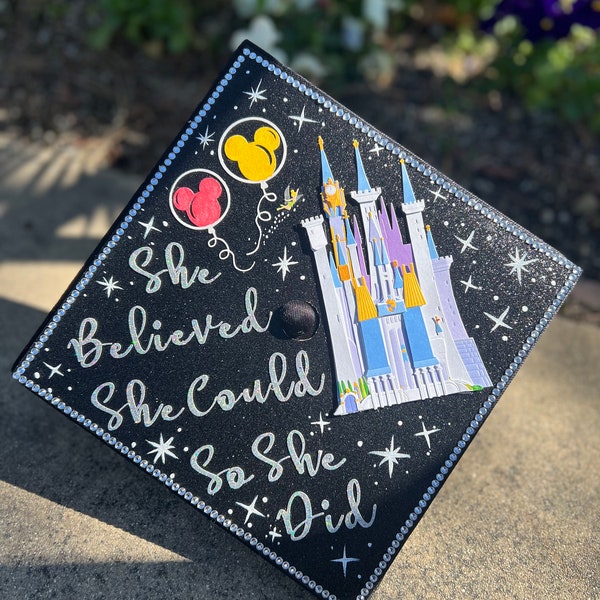 Disney Castle and balloons Grad Cap