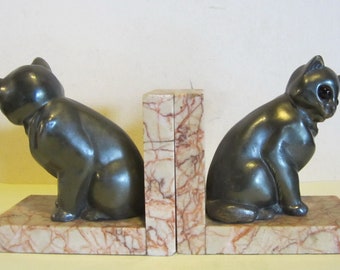 ANTIQUE book ends cats, made in France, bookends art deco RARE! ca 1925.