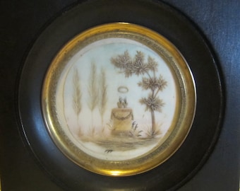 Antique memento mori,framed miniature with hair work from a deceased loved one;mourning frame,palette hair work; memento mori mm159