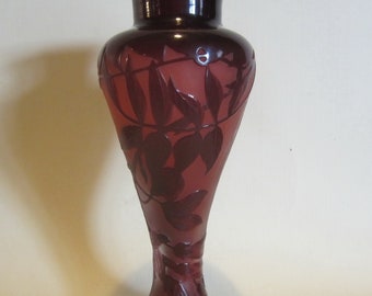 Original antike Gallé Cameo Glasvase, säuregeätzte Vase, authentisch Emile Gallé, Jugendstil, Frankreich, ca 1910