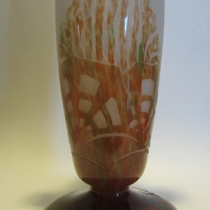 Antique Le Verre Francais art nouveau vase, acid etched cameo glass, Schneider, 1927-1928, ALGAE design,