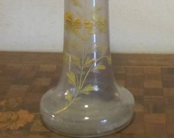 ANTIQUE  French art nouveau glass vase, soliflore, enamelled, cfr Montjoye, Legras ca 1900
