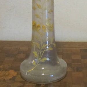 ANTIQUE  French art nouveau glass vase, soliflore, enamelled, cfr Montjoye, Legras ca 1900