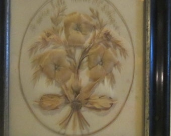 Antique Victorian French framed hair work, mourning frame, palette hair work; memento mori; blond hair;  mm218