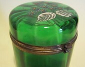 Cute Victorian enameled glass trinket box, sweet container, dressing table, antique bonbonnière ca 1880, flowers in enamel