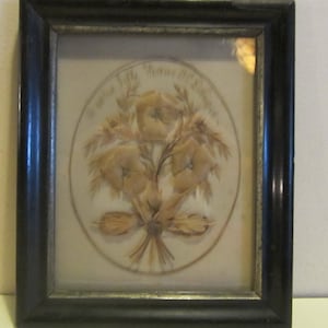 Antique Victorian French framed hair work, mourning frame, palette hair work; memento mori; blond hair;  mm218