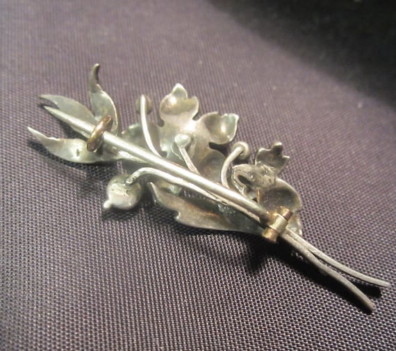 Antique early 1800 silver flower brooch, rose cut… - image 8